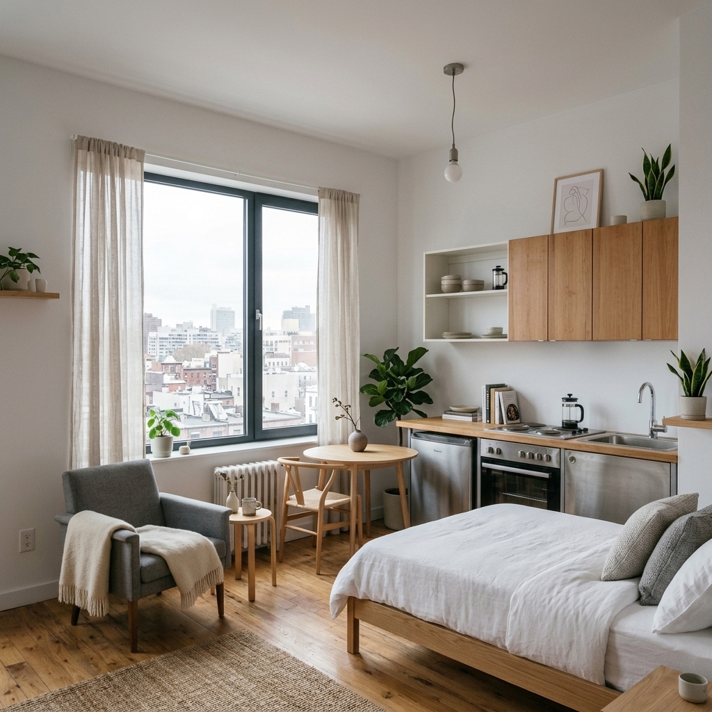 Studio Apartment Virtual Staging | AI Furnishing Tool – Free example