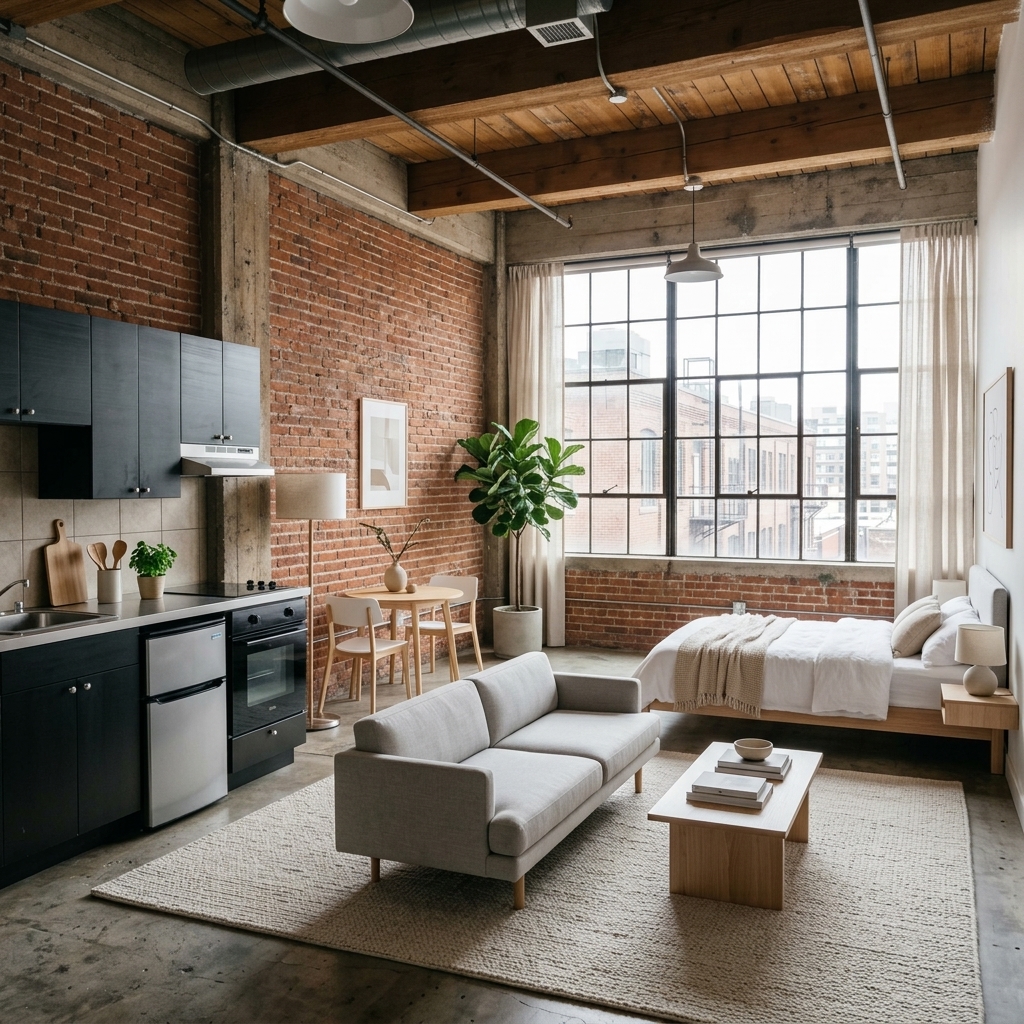 Studio Apartment Virtual Staging | AI Furnishing Tool – Free example
