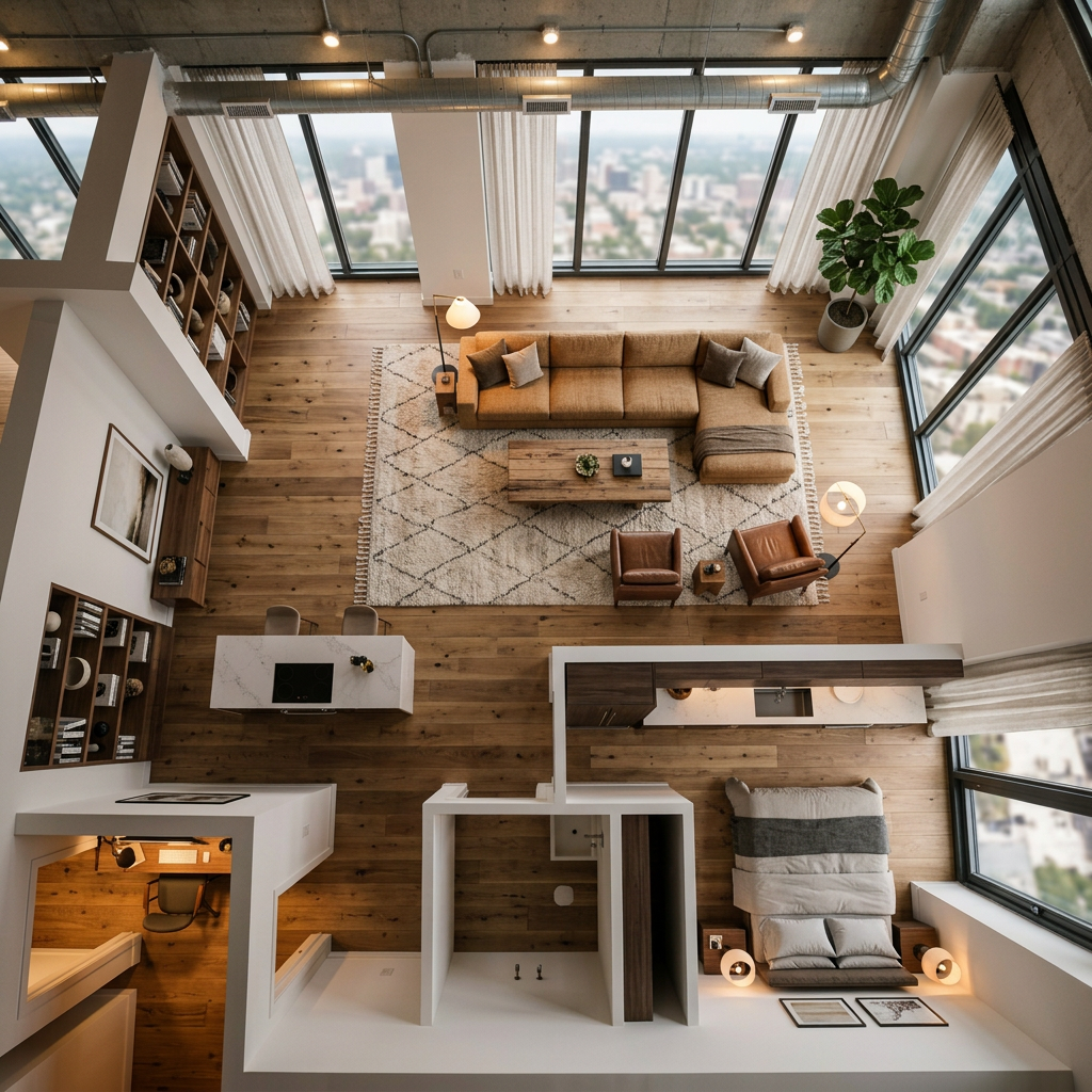 AI Furnished Floorplan — Bird-Eye View Generator example