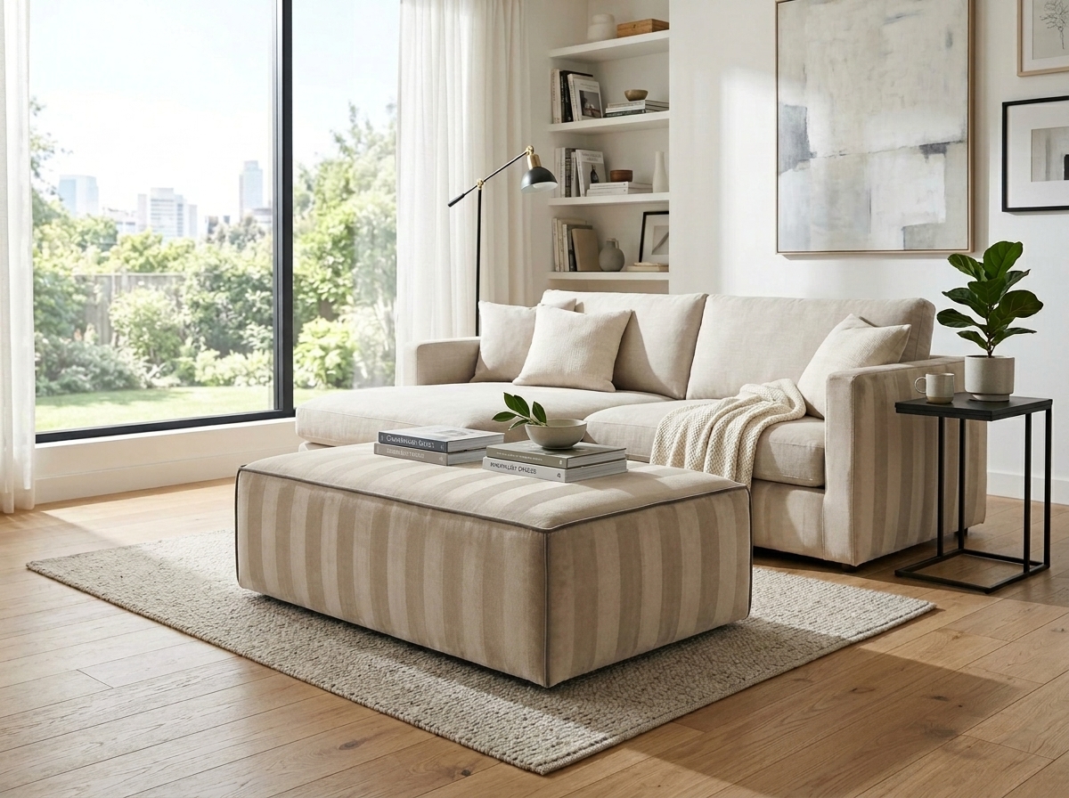 AI Ottoman & Bench Upholstery Tool | Change Fabric Color & S example